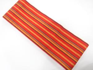 綿紬　縞模様織り出し　半幅帯